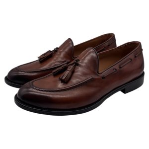 Brecos - Mocassini uomo in pelle color cuoio con nappe - 42