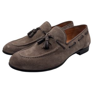 Luigi Borrelli - Mocassini uomo in camoscio fango con nappine - 42