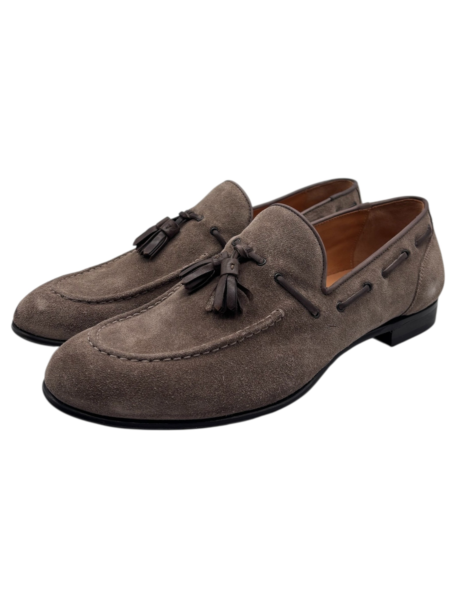 Luigi Borrelli - Mocassini uomo in camoscio fango con nappine - 42