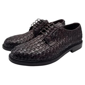 Brecos - Scarpe derby uomo in pelle intrecciata testa di moro - 42