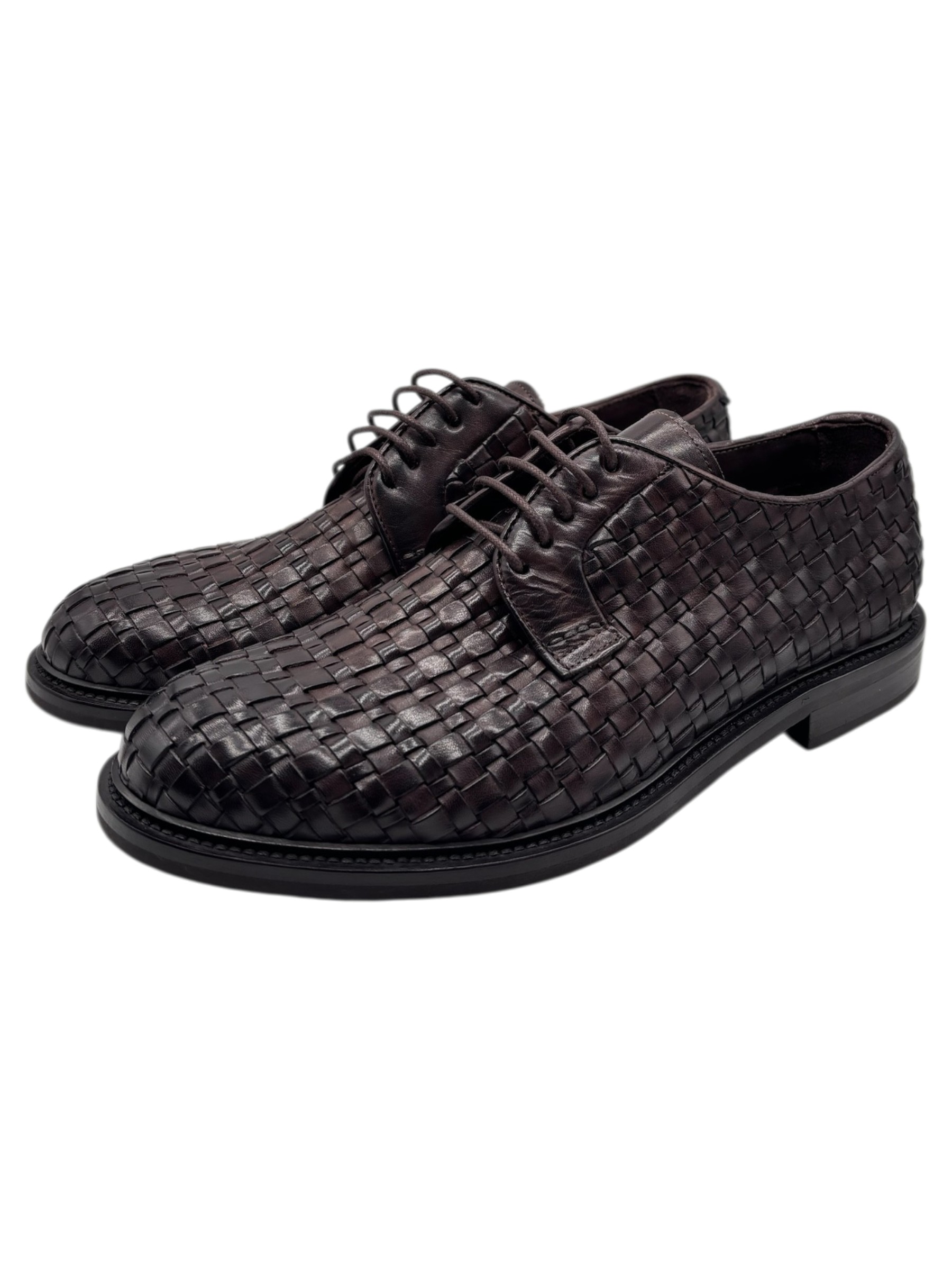 Brecos - Scarpe derby uomo in pelle intrecciata testa di moro - 42