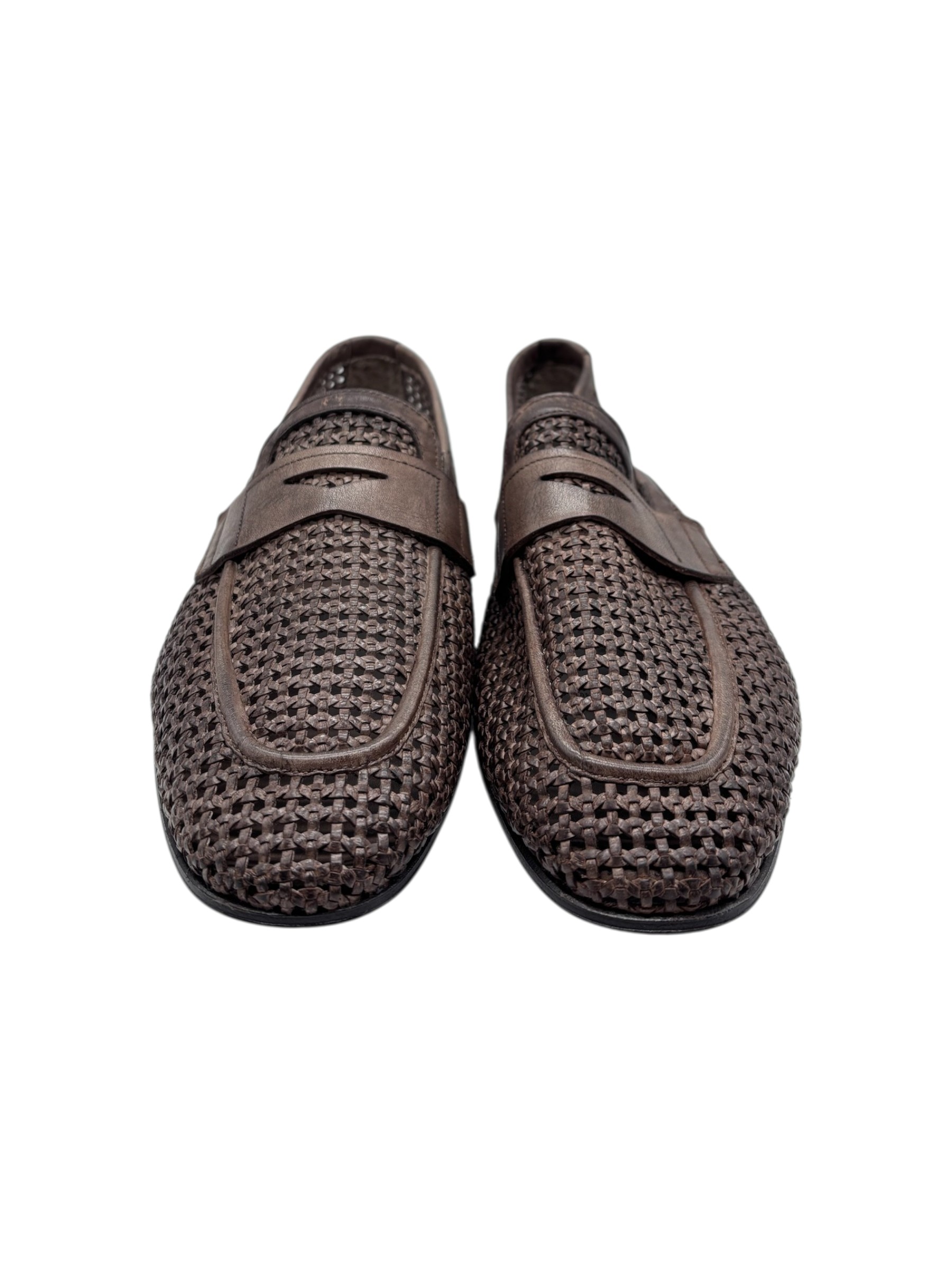 Brecos - Mocassini uomo in pelle intrecciata nocciola – 42 - immagine 2
