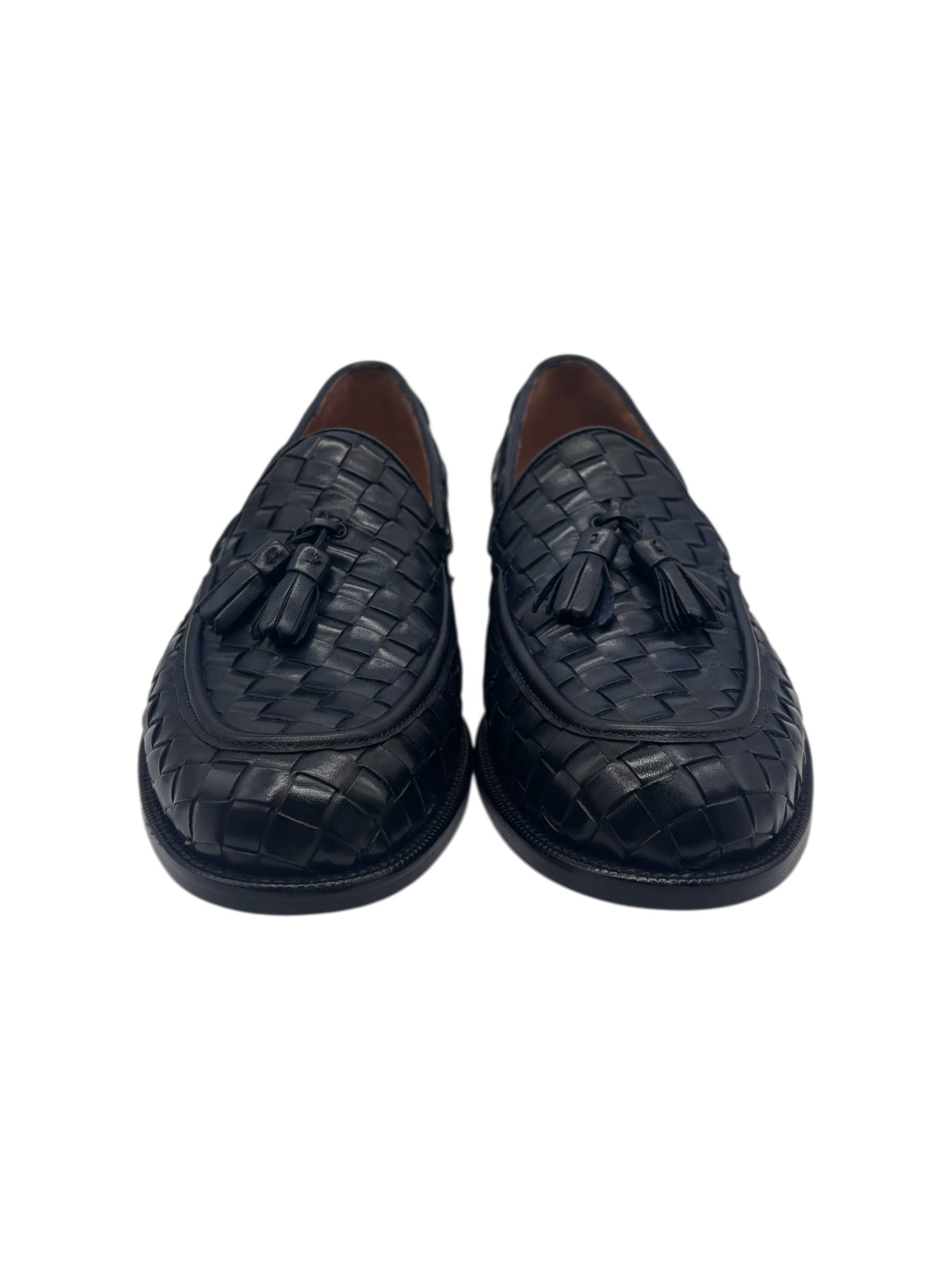 Brecos – Mocassini uomo in pelle intrecciata blu con nappe – 42 - immagine 2