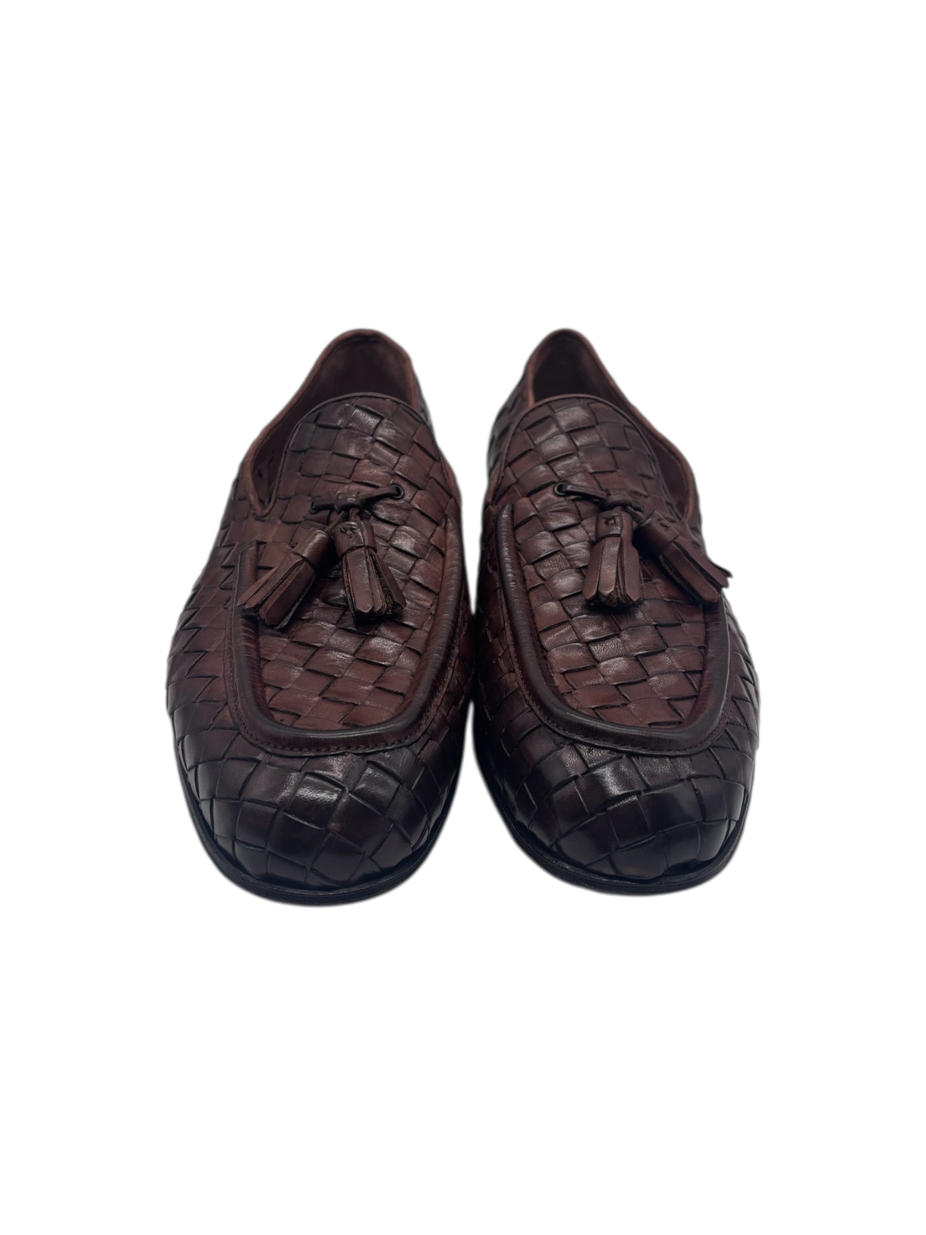 Brecos – Mocassini uomo in pelle intrecciata color cuoio scuro con nappe – 42 - immagine 2