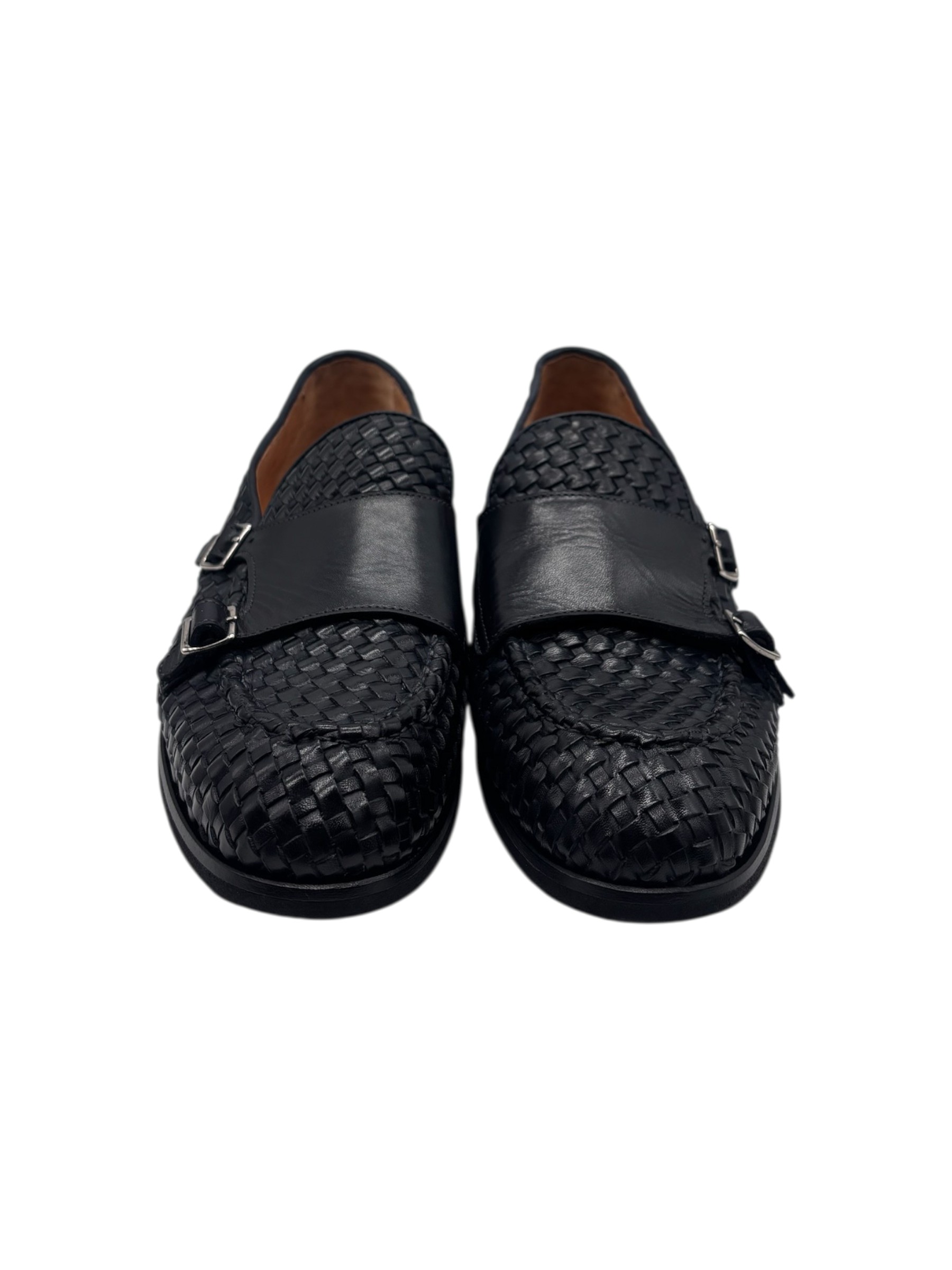 Brecos – Doppia fibbia uomo in pelle intrecciata blu – 42 - immagine 2