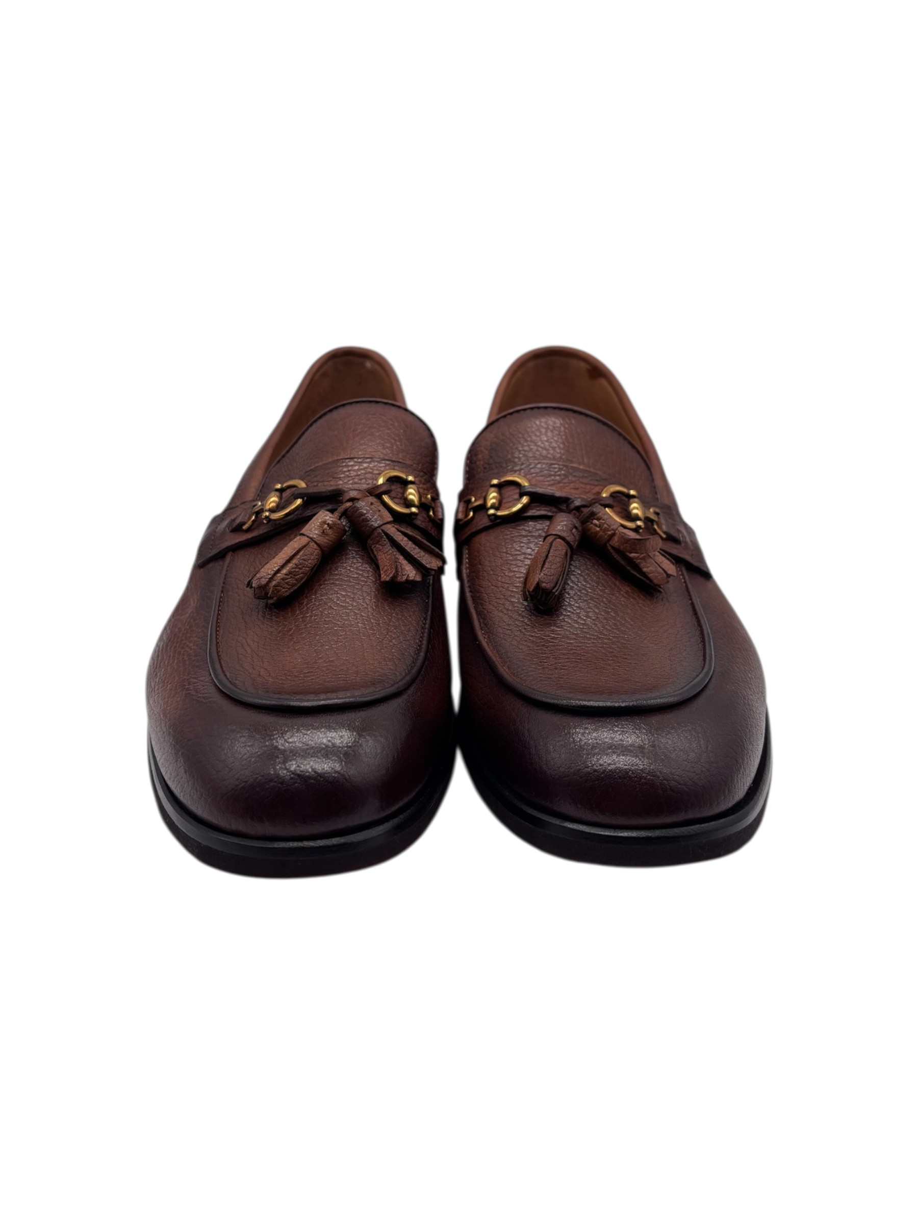 Brecos - Mocassini uomo in pelle martellata color cuoio con nappe - 42 - immagine 2