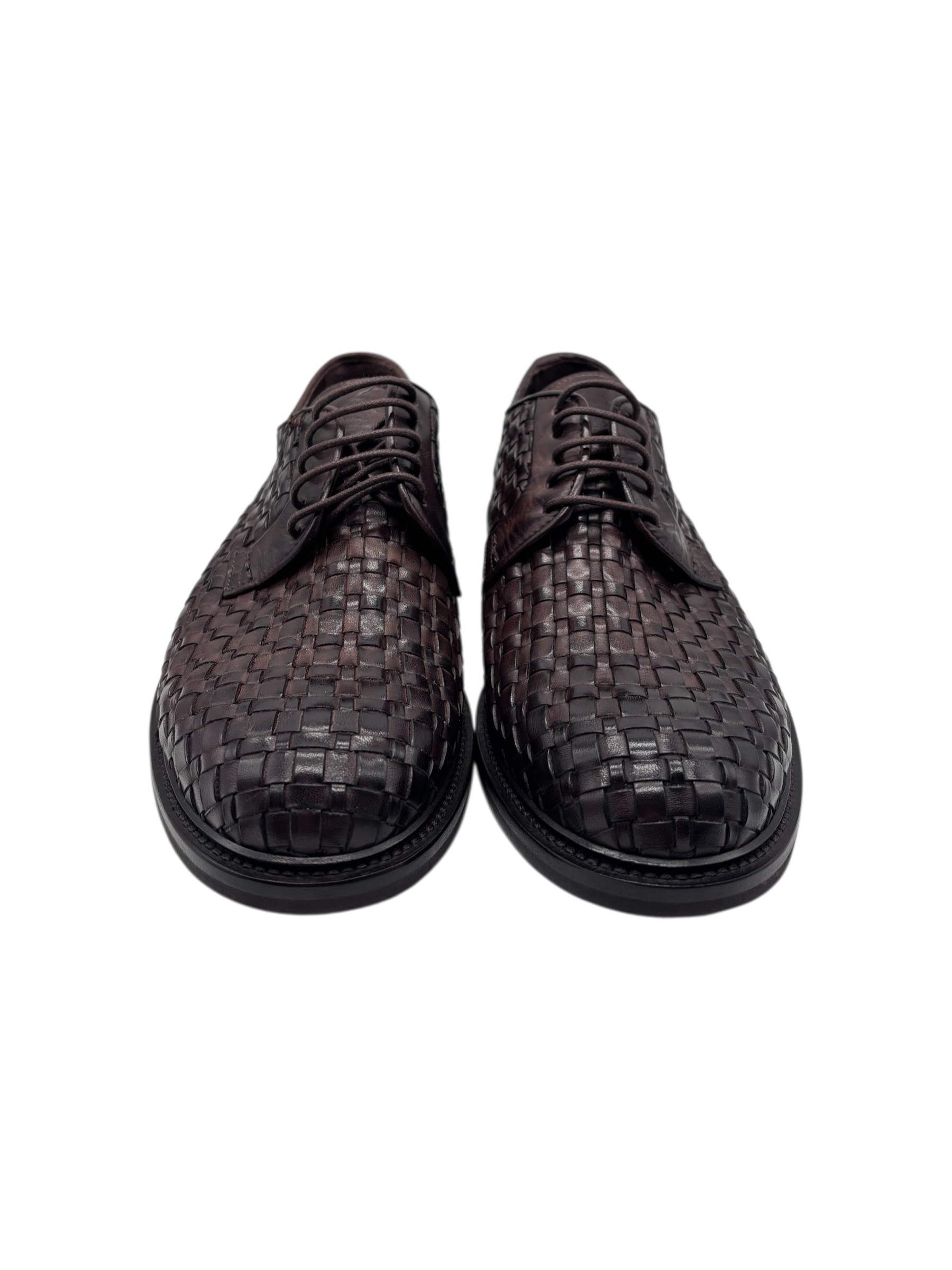 Brecos - Scarpe derby uomo in pelle intrecciata testa di moro - 42 - immagine 2