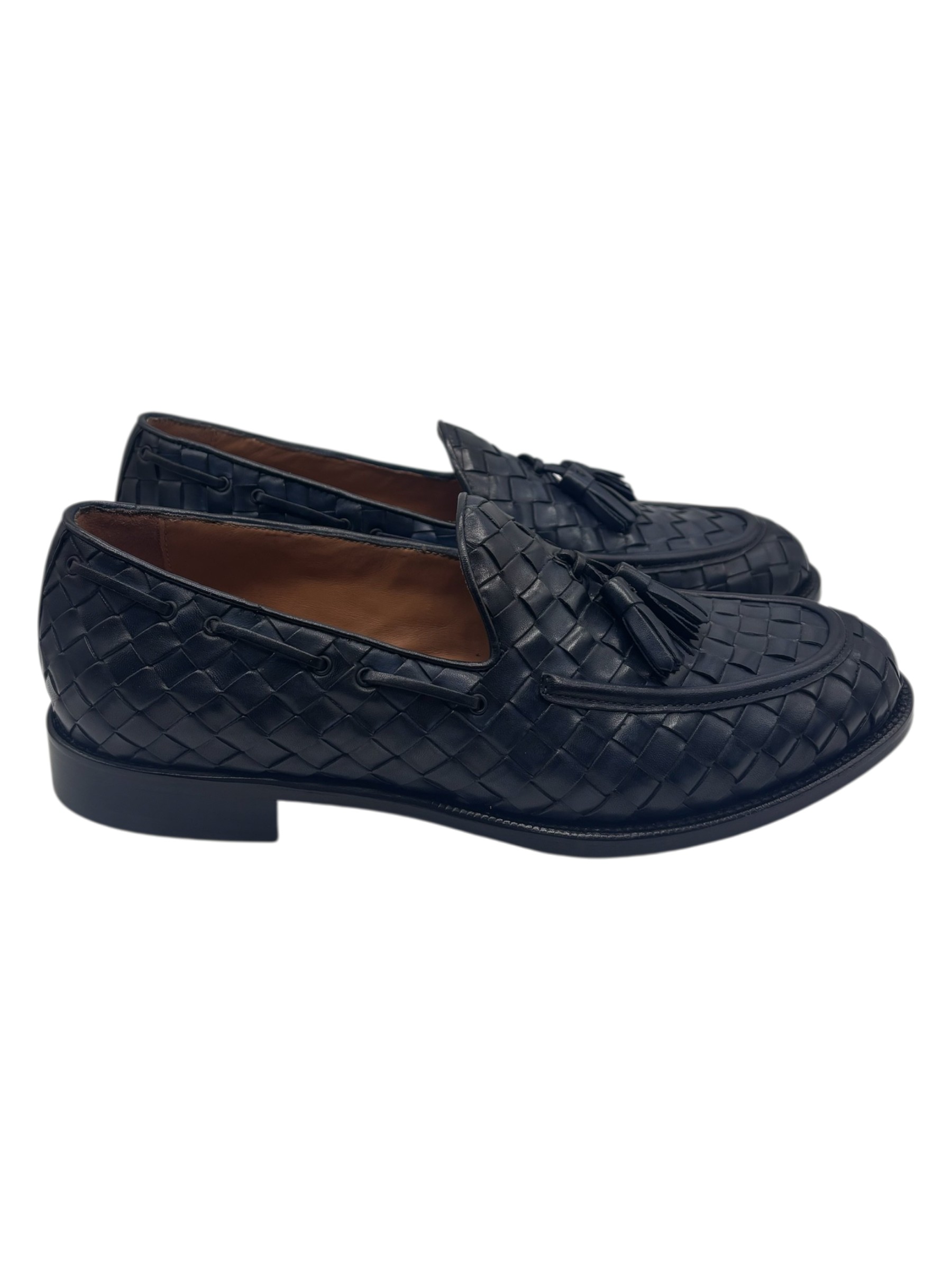 Brecos – Mocassini uomo in pelle intrecciata blu con nappe – 42 - immagine 3
