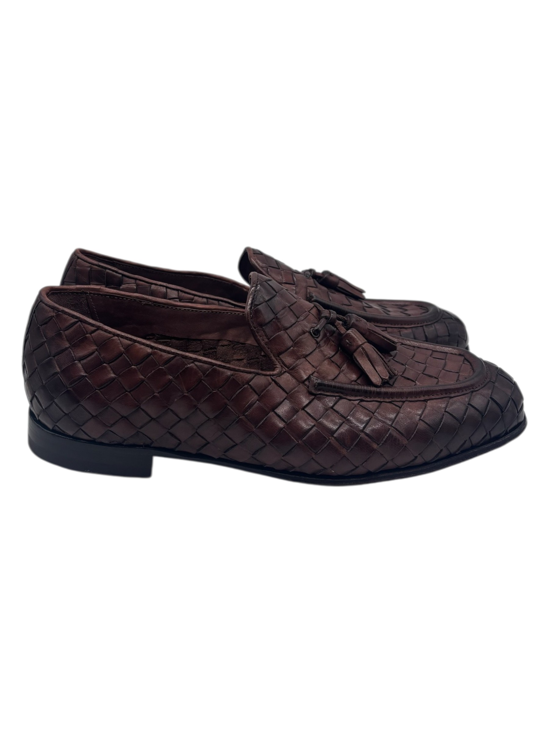 Brecos – Mocassini uomo in pelle intrecciata color cuoio scuro con nappe – 42 - immagine 3