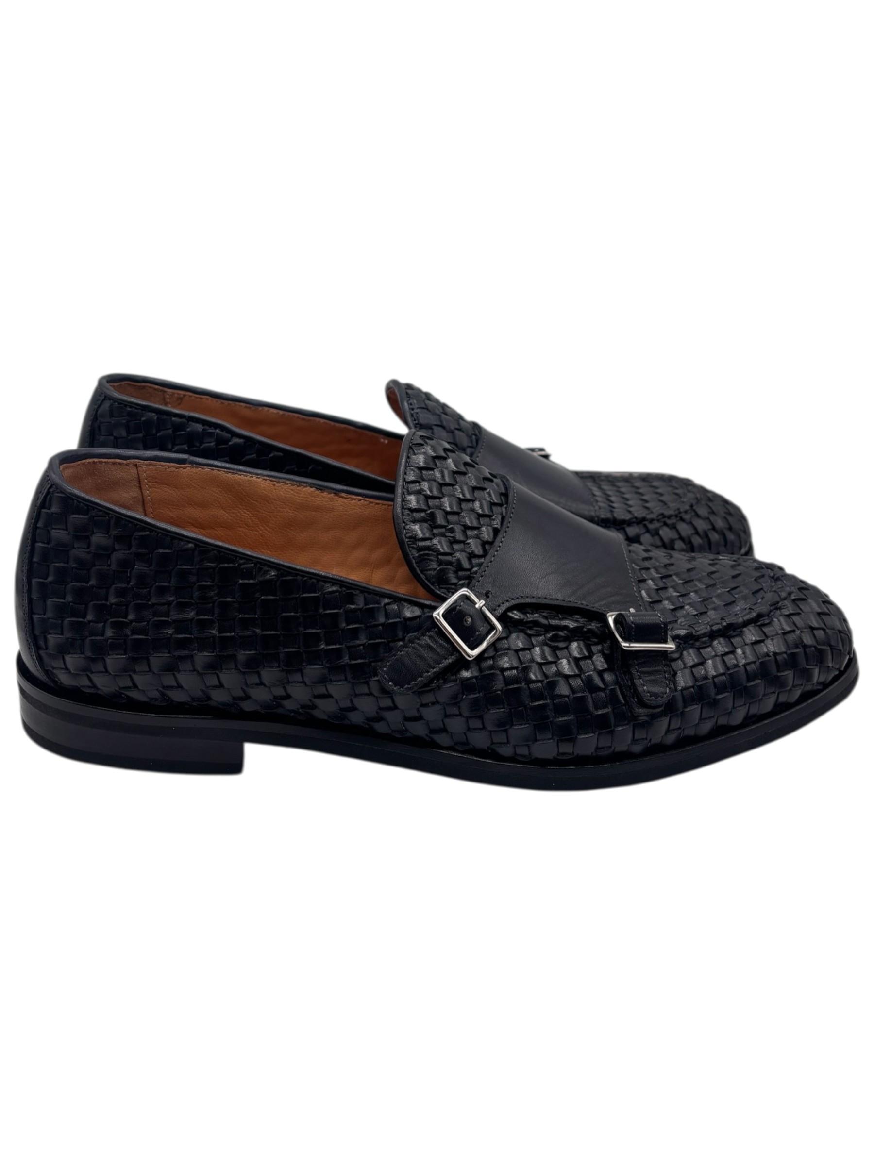 Brecos – Doppia fibbia uomo in pelle intrecciata blu – 42 - immagine 3