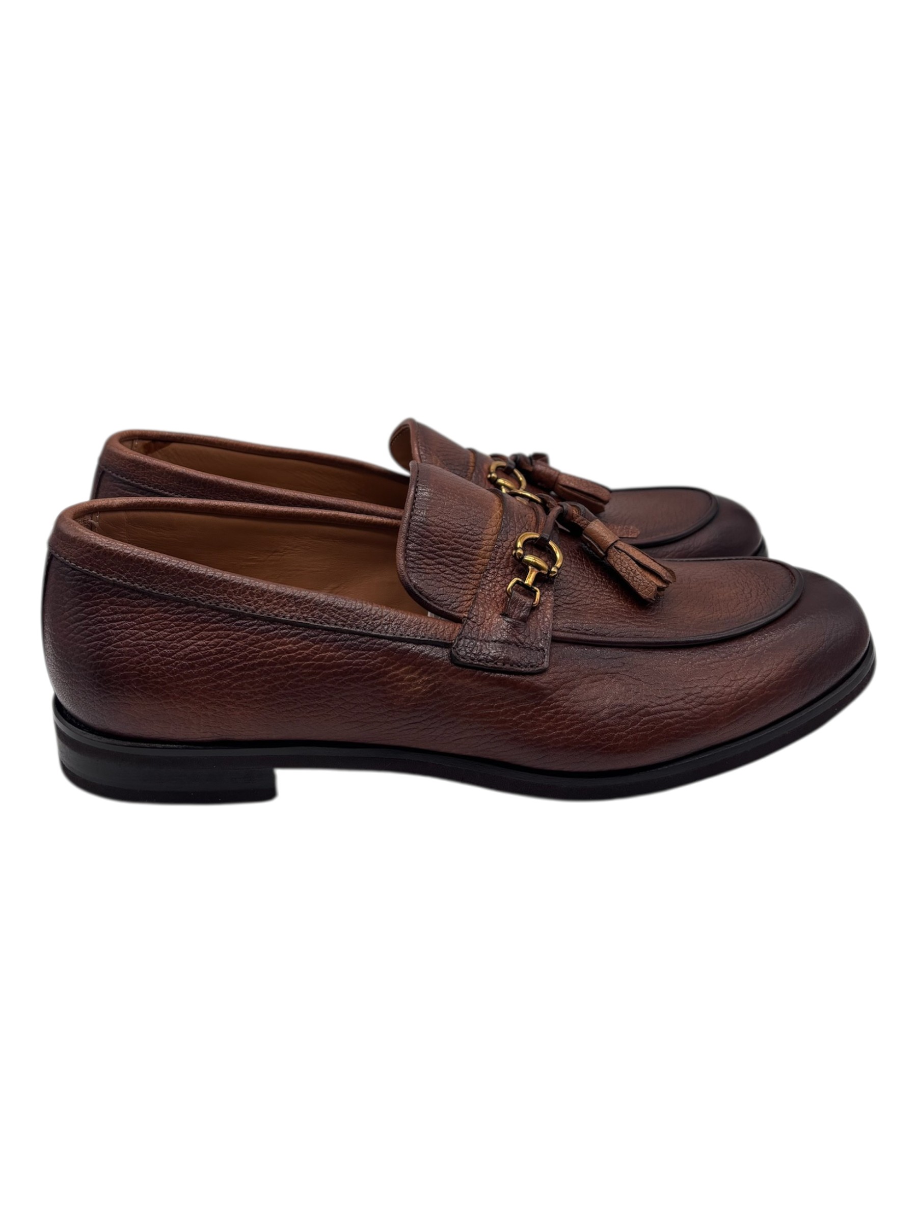 Brecos - Mocassini uomo in pelle martellata color cuoio con nappe - 42 - immagine 3