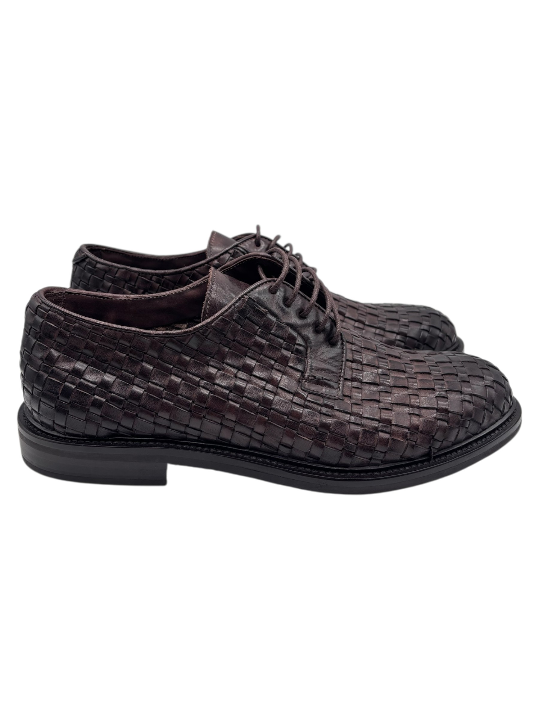 Brecos - Scarpe derby uomo in pelle intrecciata testa di moro - 42 - immagine 3