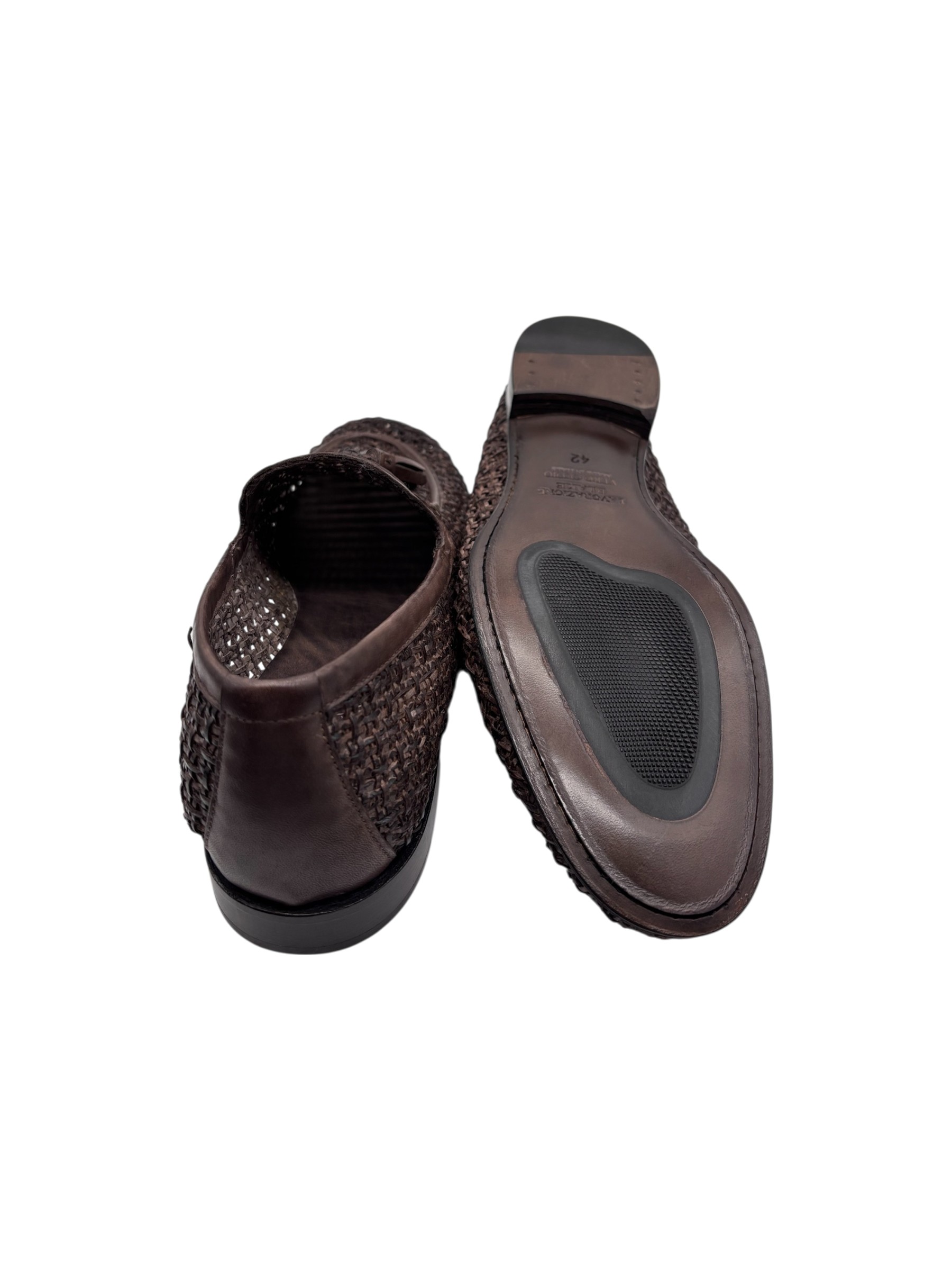 Brecos - Mocassini uomo in pelle intrecciata testa di moro con nappe - 42 - immagine 4