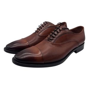Brecos - Scarpe Oxford uomo in pelle tamponata cuoio - 42
