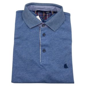 Vela Blu – Polo uomo in filo di Scozia azzurro melange – S