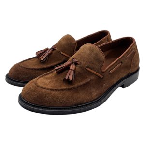 Brecos - Mocassini uomo in pelle scamosciata color cuoio - 42
