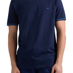 Harmont & Blaine - T-shirt uomo blu navy con collo e orli rigati