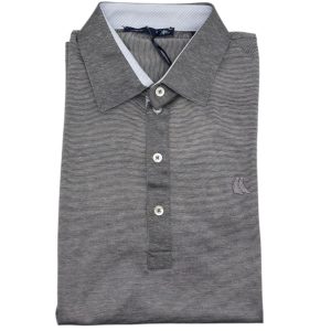 Vela Blu – Polo uomo in filo di Scozia microrigato grigio e bianco