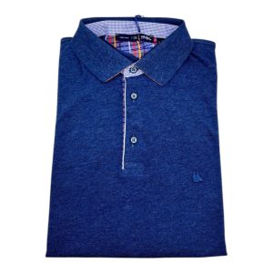 Vela Blu – Polo uomo in filo di Scozia blu mèlange – XS