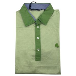 Vela Blu – Polo uomo in filo di Scozia microrigato verde e bianco – M