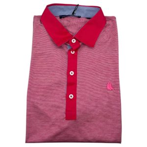 Vela Blu – Polo uomo in filo di Scozia microrigato rosso e bianco – M