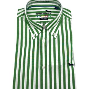 Harmont & Blaine - Camicia regular fit in cotone a righe verdi e bianche linea Sorbetto