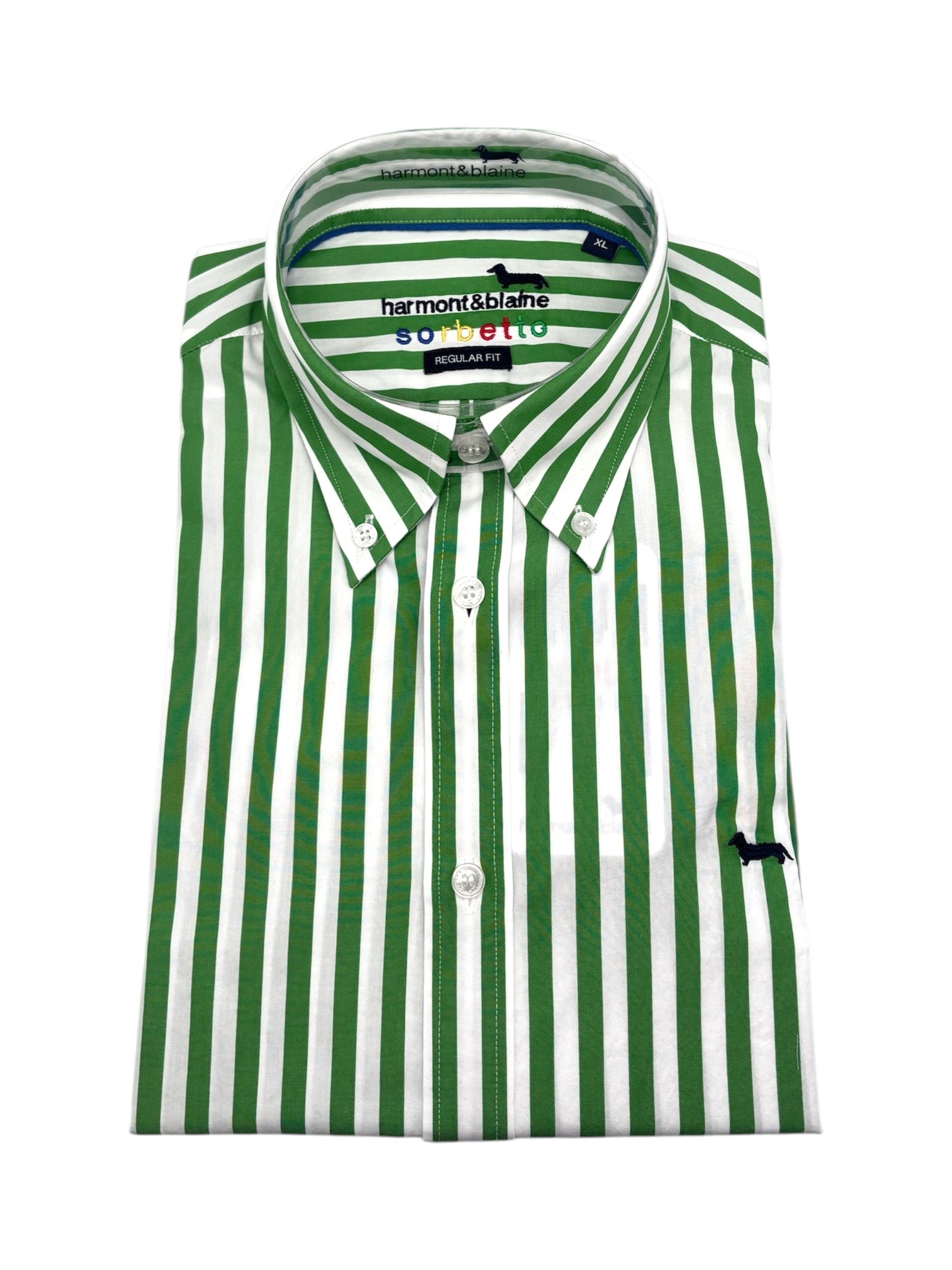 Harmont & Blaine - Camicia regular fit in cotone a righe verdi e bianche linea Sorbetto