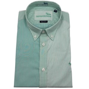 Harmont & Blaine – Camicia regular fit in cotone patchwork righe verde acqua e bianco