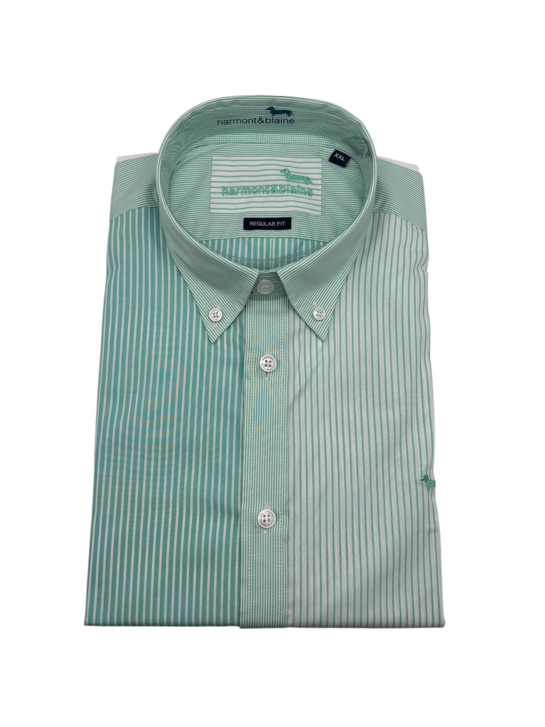 Harmont & Blaine – Camicia regular fit in cotone patchwork righe verde acqua e bianco