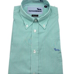 Harmont & Blaine – Camicia regular fit in cotone a righe verde acqua e bianche