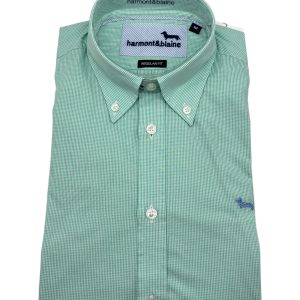 Harmont & Blaine – Camicia regular fit in cotone micro-check verde acqua e bianco