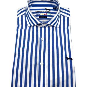 Harmont & Blaine – Camicia narrow fit in cotone a righe blu e bianche linea Sorbetto - XXL