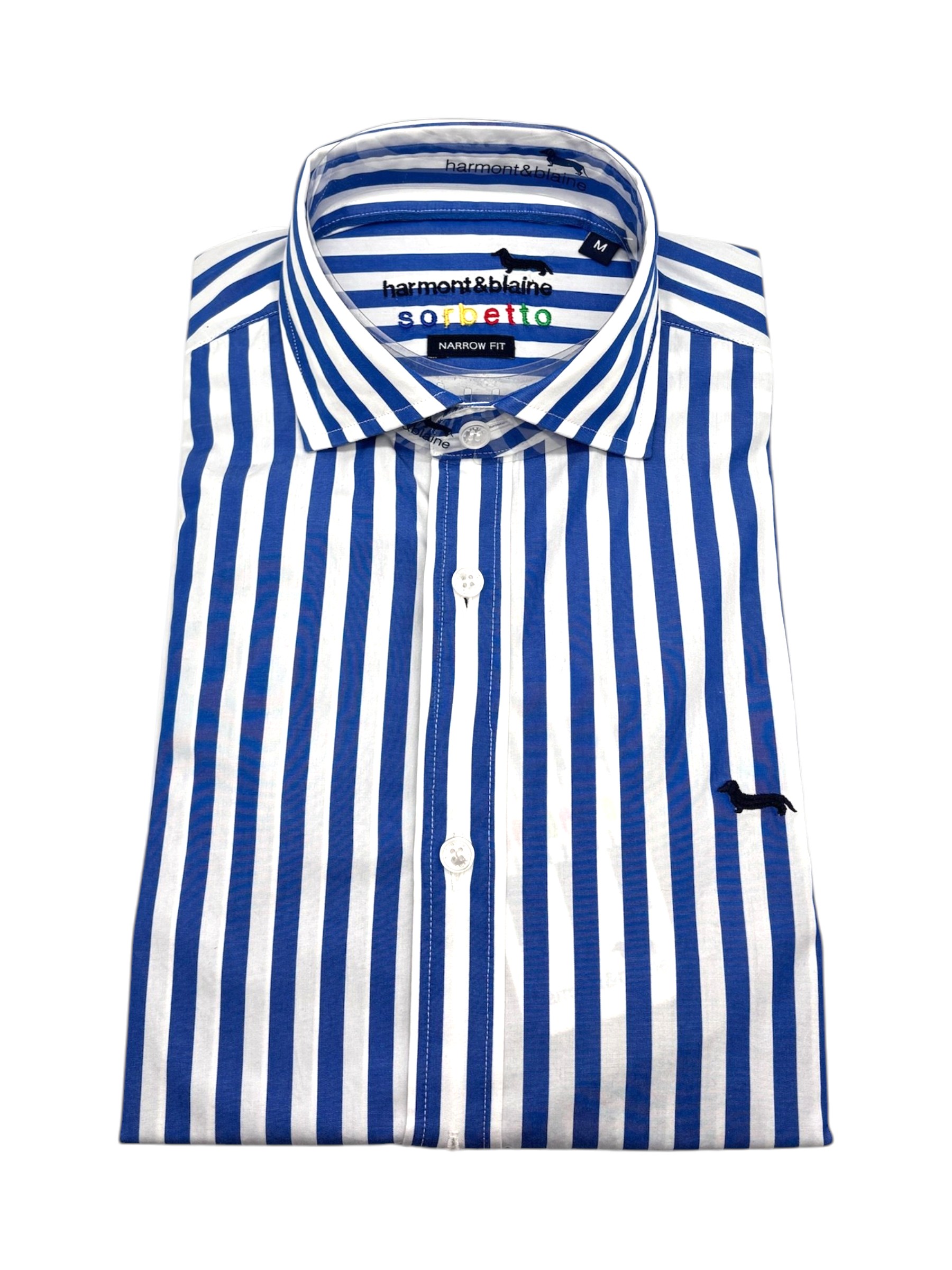 Harmont & Blaine – Camicia narrow fit in cotone a righe blu e bianche linea Sorbetto - XXL