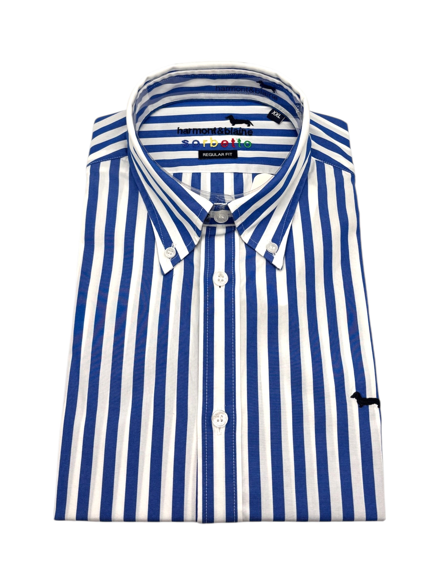 Harmont & Blaine – Camicia regular fit in cotone a righe blu e bianche linea Sorbetto - 3XL