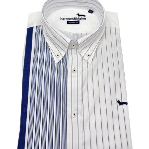 Harmont & Blaine – Camicia classic fit in cotone patchwork righe blu e bianche