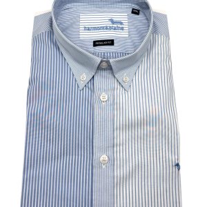 Harmont & Blaine – Camicia regular fit in cotone patchwork righe azzurre e bianche - XXL