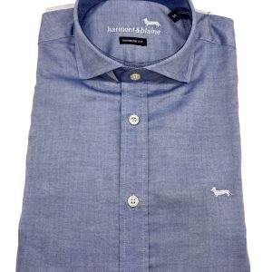 Harmont & Blaine – Camicia narrow fit in cotone blu avio melange