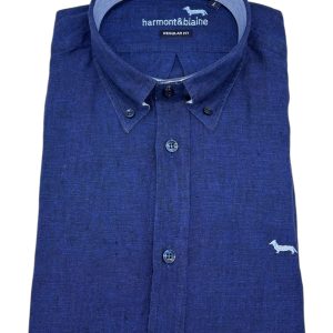 Harmont & Blaine – Camicia regular fit in lino blu profondo melange