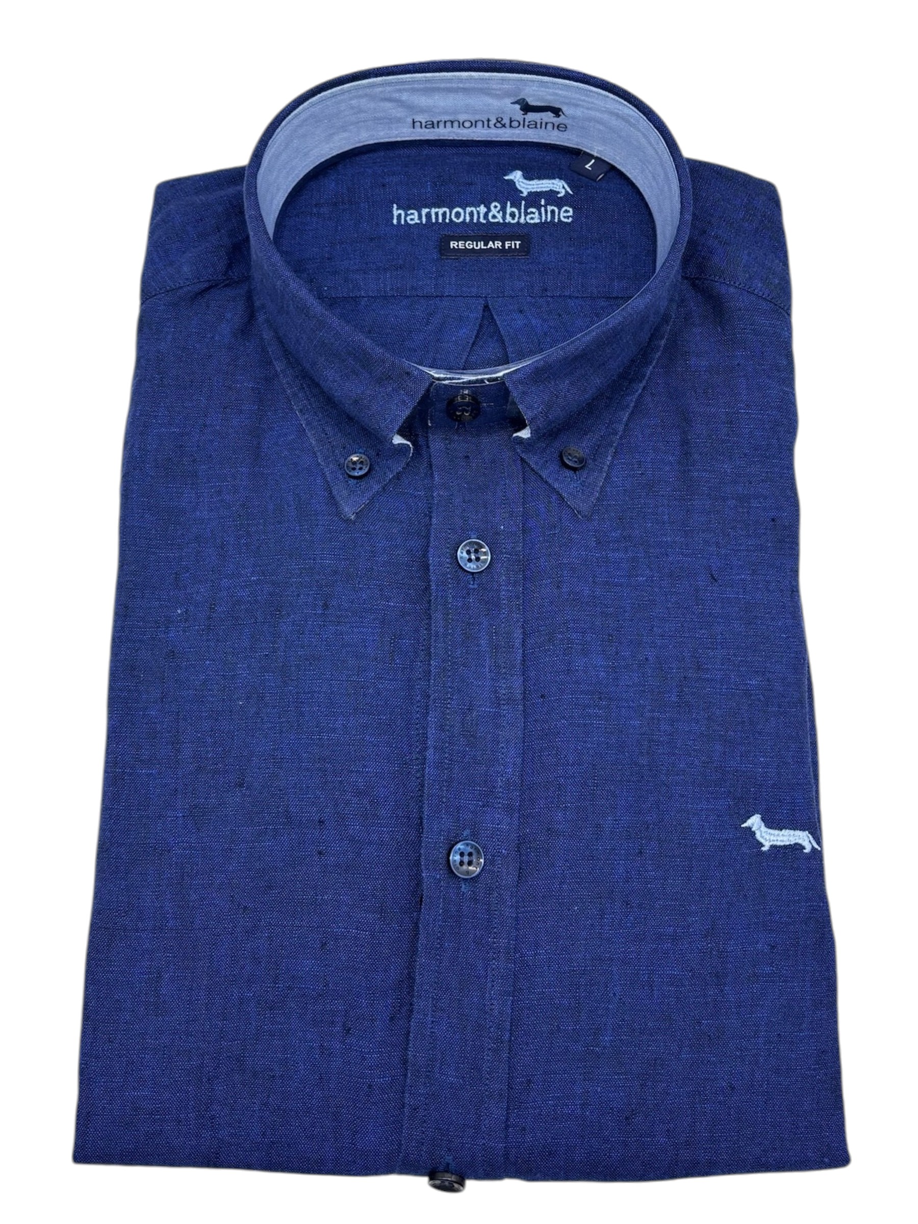 Harmont & Blaine – Camicia regular fit in lino blu profondo melange