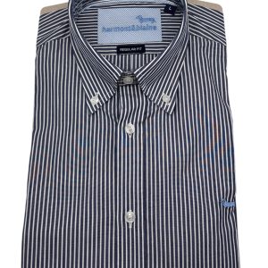Harmont & Blaine – Camicia regular fit in cotone a righe bianche e blu navy