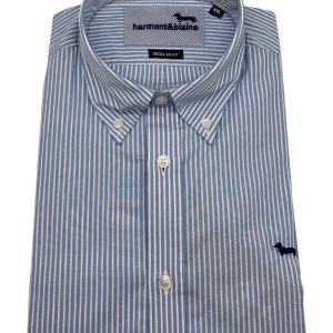 Harmont & Blaine – Camicia regular fit in cotone a righe bianche e azzurre