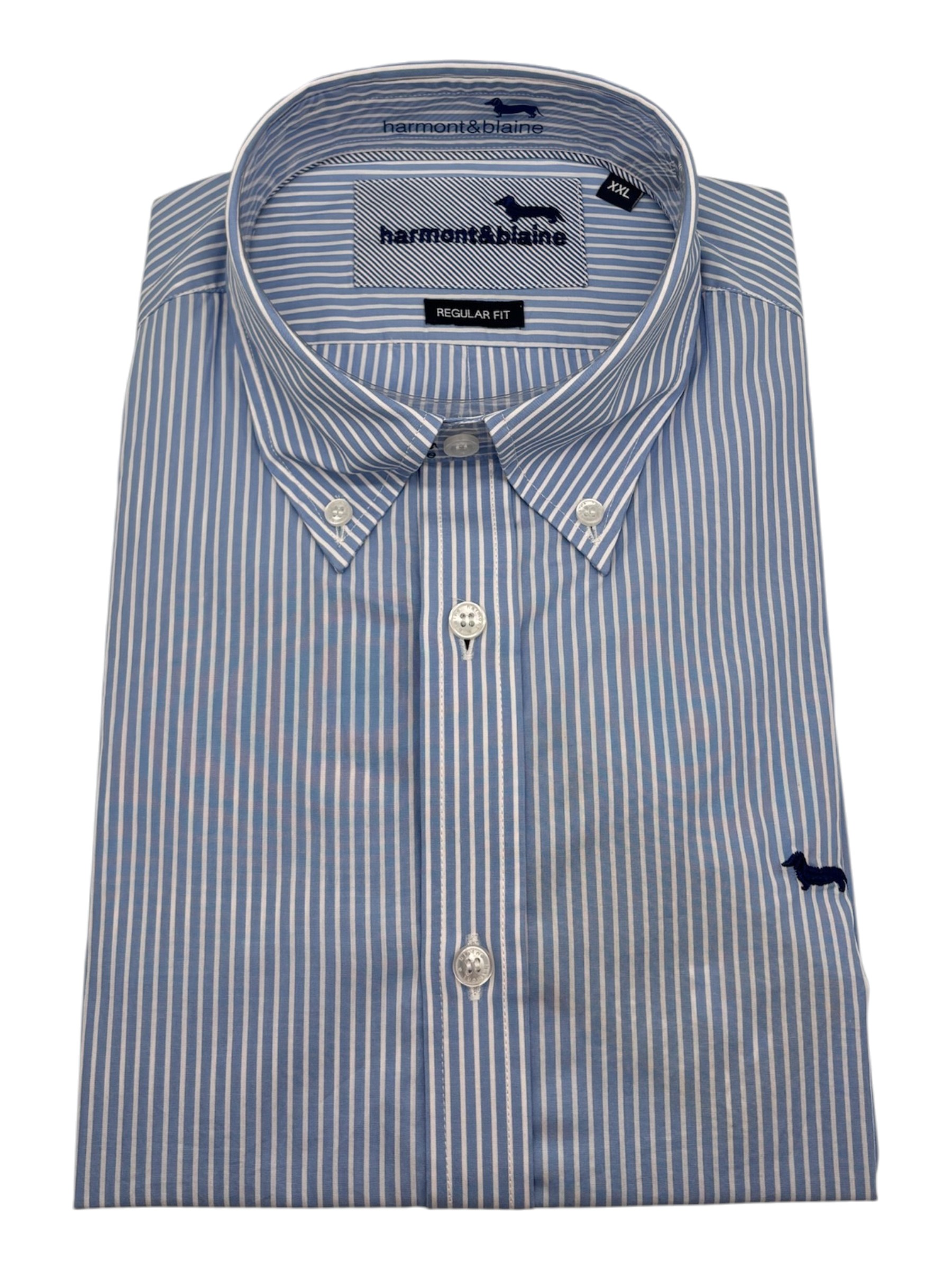 Harmont & Blaine – Camicia regular fit in cotone a righe bianche e azzurre