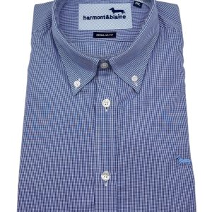 Harmont & Blaine – Camicia regular fit in cotone micro-check blu e bianco