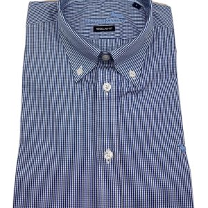 Harmont & Blaine – Camicia regular fit in cotone a micro-quadretti blu e bianco