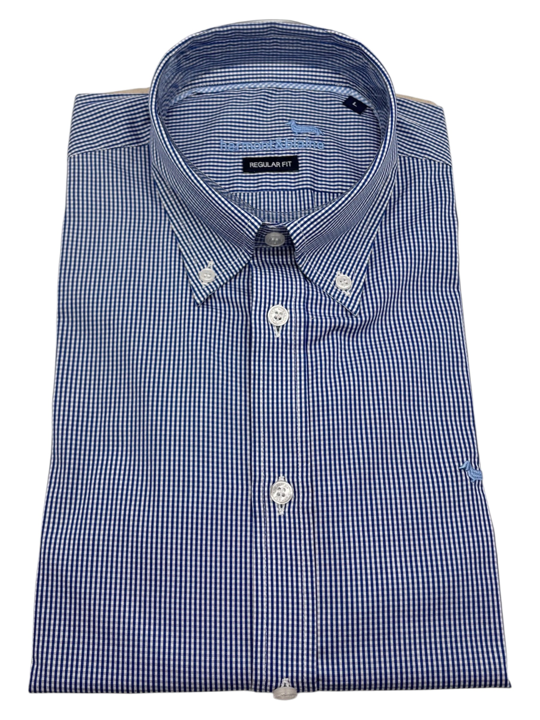 Harmont & Blaine – Camicia regular fit in cotone a micro-quadretti blu e bianco