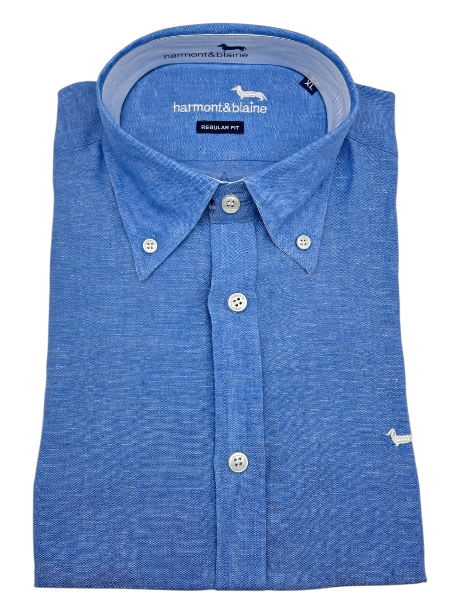 Harmont & Blaine - Camicia regular fit in lino blu melange - XL