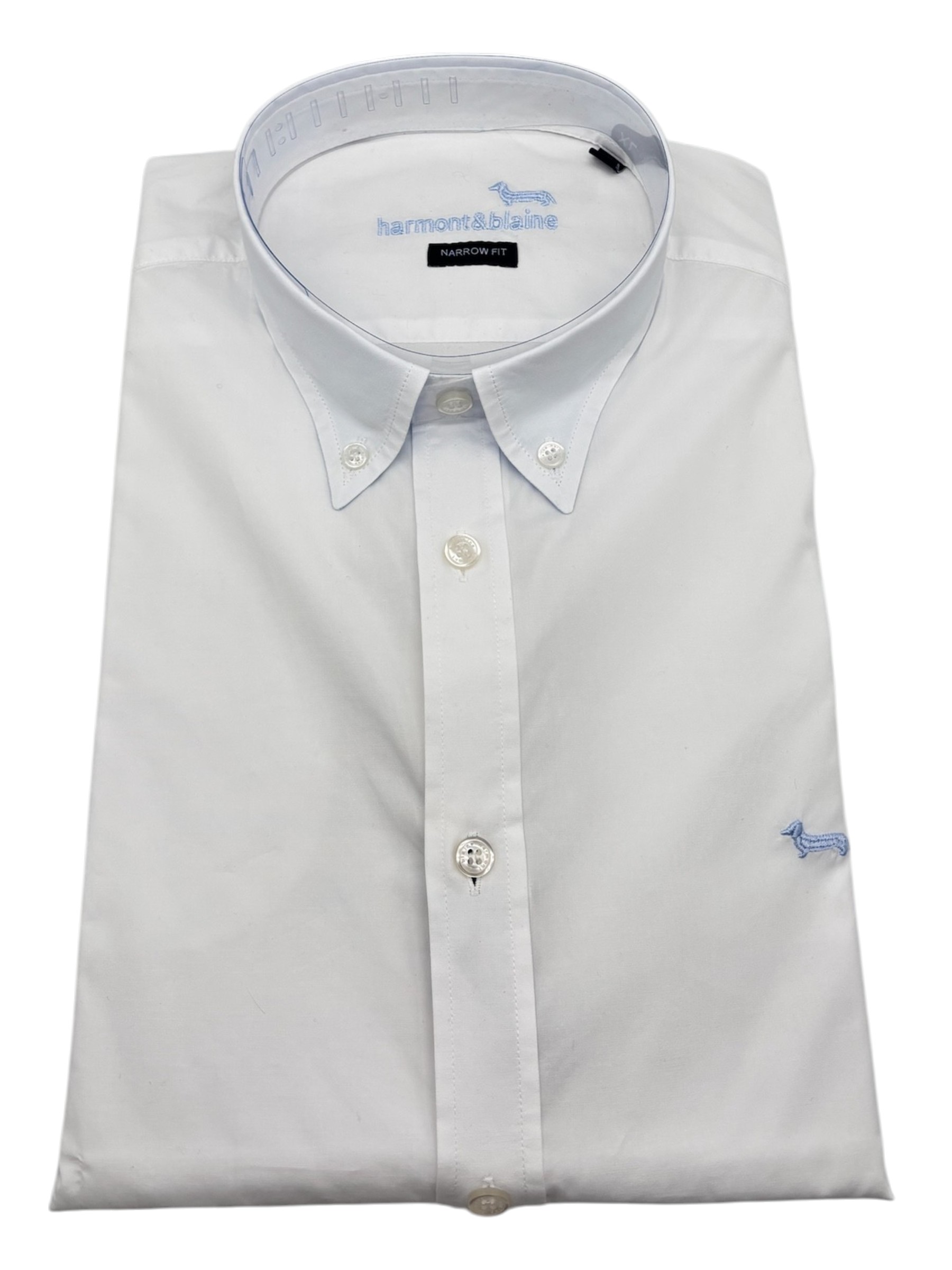 Harmont & Blaine - Camicia narrow fit in cotone bianco con polsini in celeste