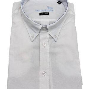 Harmont & Blaine – Camicia regular fit in cotone bianco con polsini in celeste