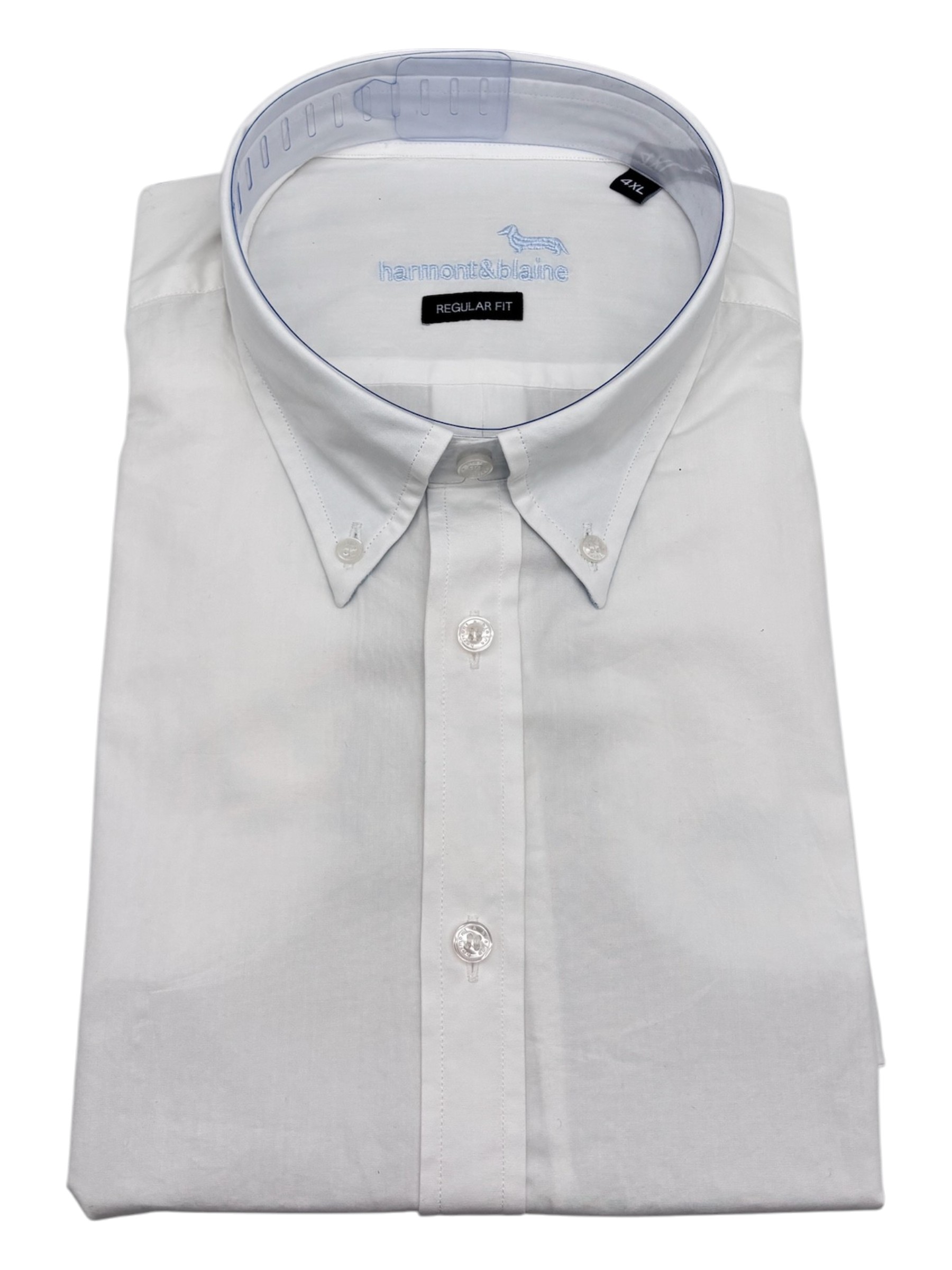 Harmont & Blaine – Camicia regular fit in cotone bianco con polsini in celeste