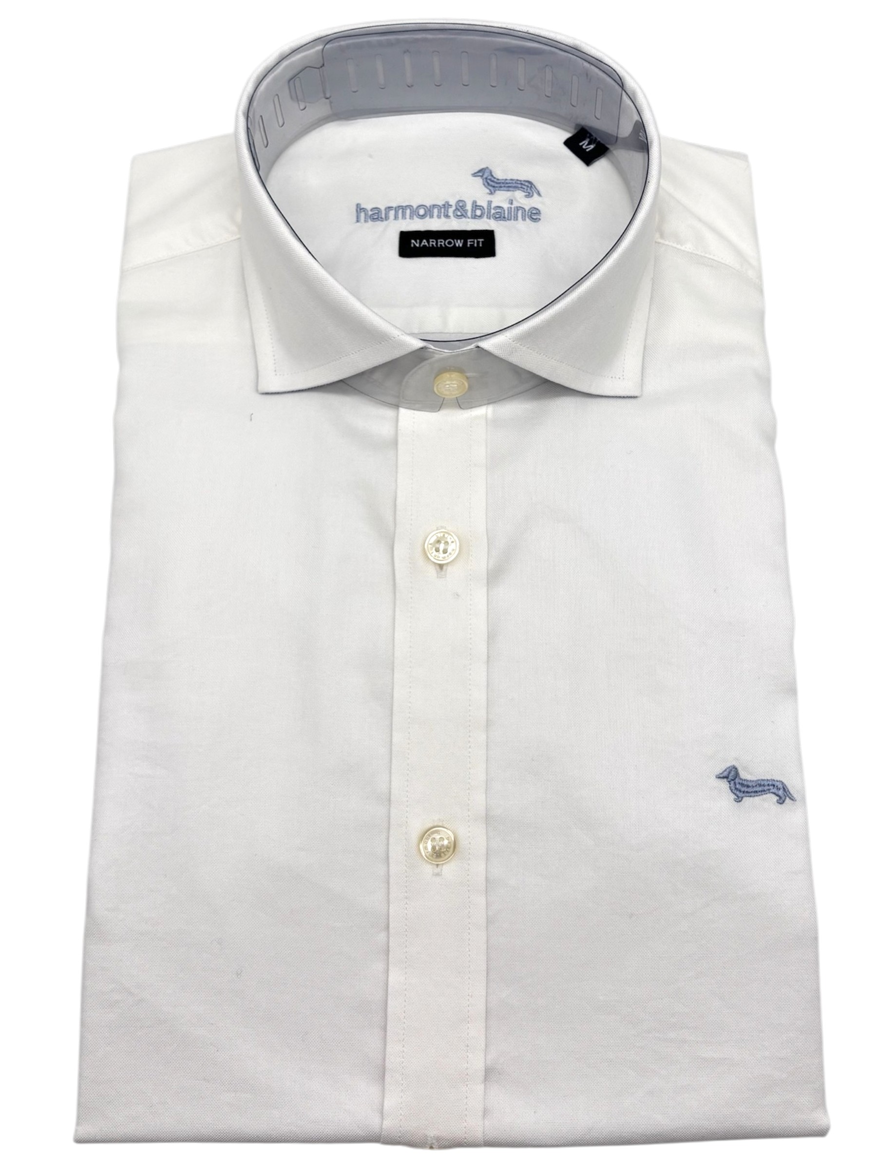 Harmont & Blaine – Camicia narrow fit in cotone bianco con polsini color polvere